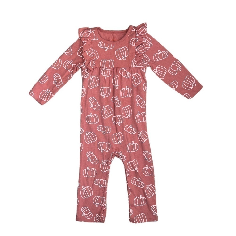 Cat & Jack Baby Autumn Fall Harvest Ruffle Pumpkin Romper Sz 18M
